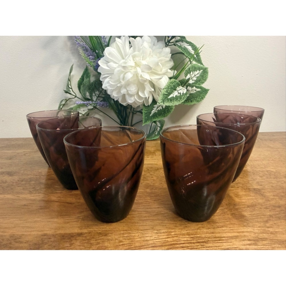 Vintage Hazel Atlas Amethyst Swirl Glasses Set MCM Purple Barware Retro‎ Barcart